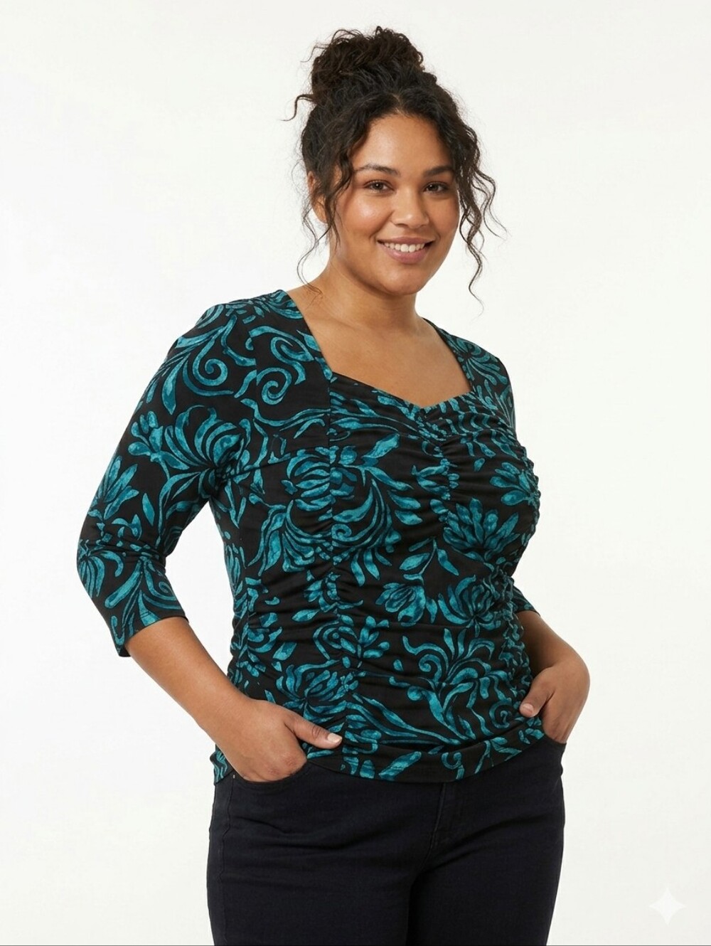 Apt. 9 Plus Size Black and Teal Floral Blouse